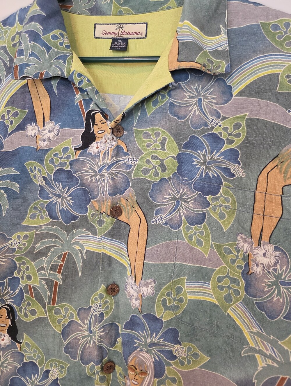 Tommy Bahama Shirt Men's XL 100% Silk Hula Girl Hawaiian Short Sleeve Resortwear - Picture 6 of 10